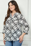 Blusa Plus Size Cuello Abotonado Estampado Abstracto – Talla Grande