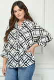 Blusa Plus Size Cuello Abotonado Estampado Abstracto – Talla Grande