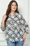 Blusa Plus Size Cuello Abotonado Estampado Abstracto – Talla Grande