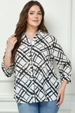 Blusa Plus Size Cuello Abotonado Estampado Abstracto – Talla Grande