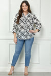 Blusa Plus Size Cuello Abotonado Estampado Abstracto – Talla Grande