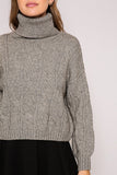 Suéter de Cuello Alto Tejido Tipo Cable Oversize Gris