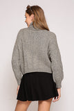 Suéter de Cuello Alto Tejido Tipo Cable Oversize Gris