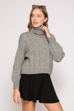 Suéter de Cuello Alto Tejido Tipo Cable Oversize Gris