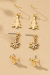 Trío de Aretes Navideños: Copo de Nieve, Lazo y Árbol