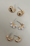 Pendientes de aro Trio Huggie con perla dorada