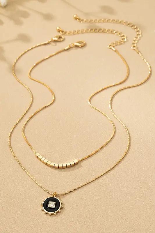 Set de 2 Collares con Cubo y Moneda - Baño Oro Brillante by Yanet Collection