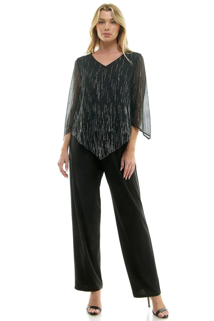 Conjunto de Blusa Tipo Poncho con Cuello en V y Pantalón Recto de 2 Piezas color negro by Yanet Collective