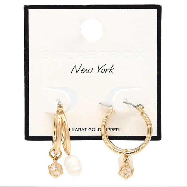 Pendientes Huggie de Aro Metálico con Perla y Piedra by Joia Accessory