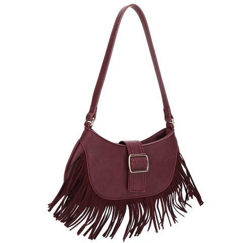 Bolsa burgundy vino tiras estilo vaquero