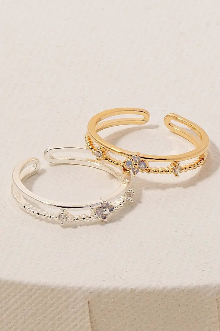 Cz Flower Mix Textured Layered Open Band Ring by Fame Accessories