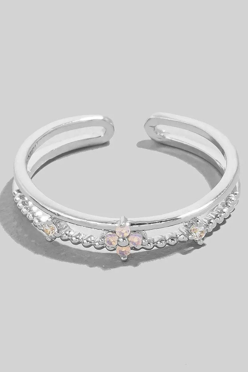Cz Flower Mix Textured Layered Open Band Ring by Fame Accessories
