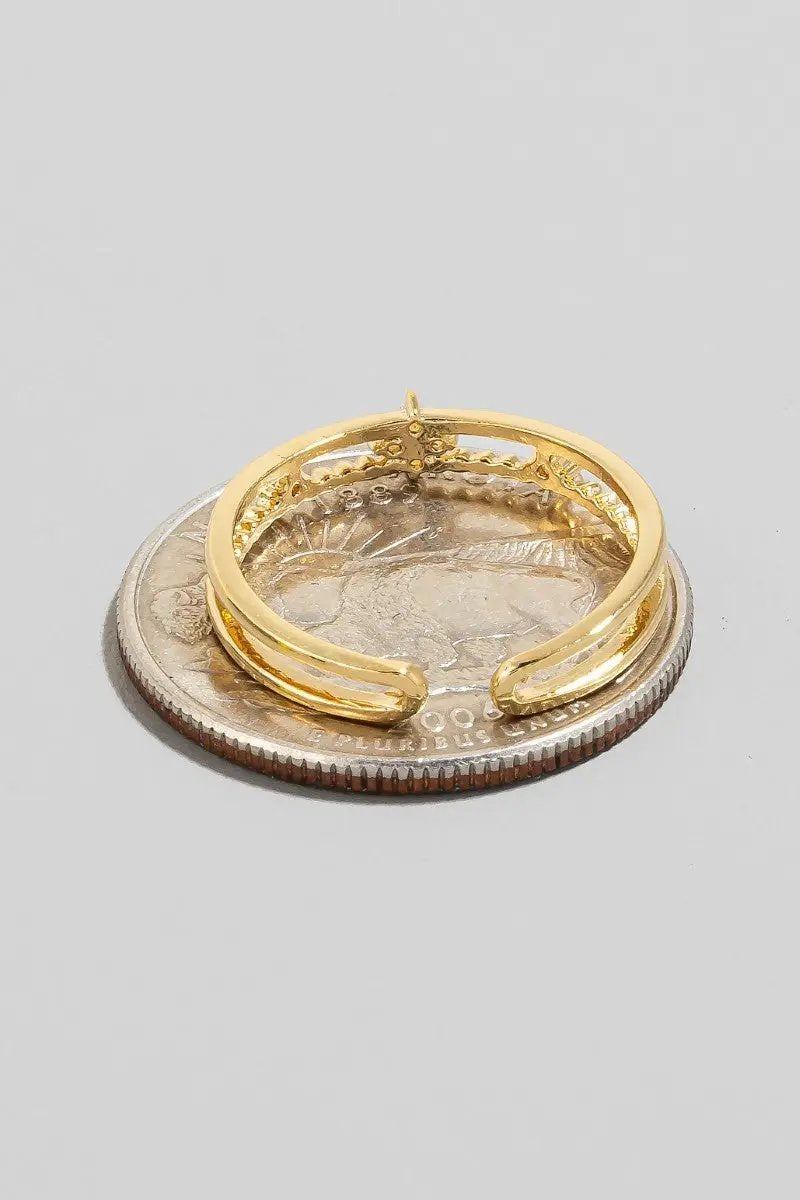 Cz Flower Mix Textured Layered Open Band Ring by Fame Accessories