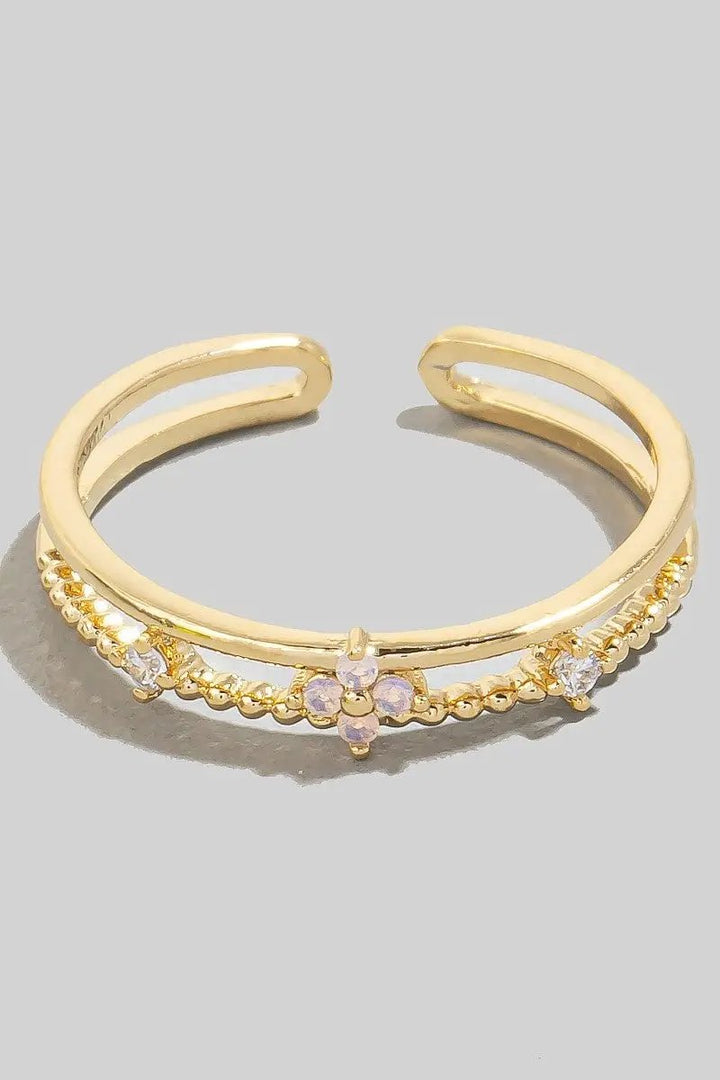 Cz Flower Mix Textured Layered Open Band Ring by Fame Accessories
