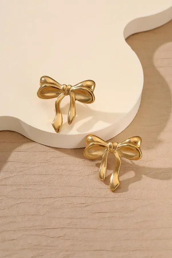 Aretes de Dama "Moño" Acero Inoxidable 18k Dorado, Resistentes al Desgaste by JOSSLYN by Wall to Wall