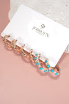 Conjunto de pendientes de aro con trío de perlas turquesas con corte de diamante