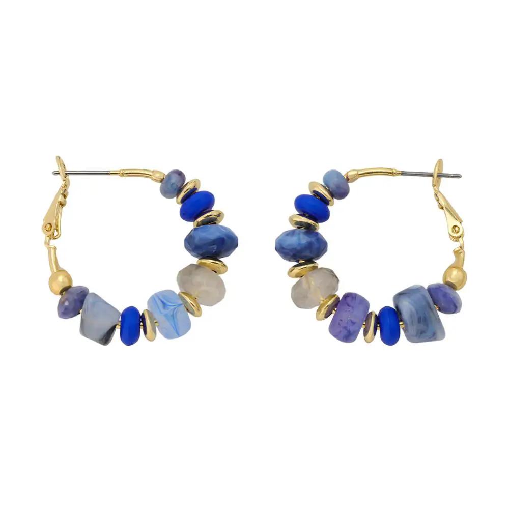 Aretes Argolla con Cuentas Marmoleadas Multicolor | Joyería Boho para Mujer by joiaaccessory.com