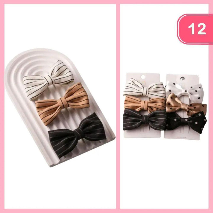 Set de 12 Clips para el Cabello con Lazo, Diseño de Rayas y Lunares by Joia Accessory