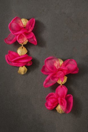 Pendientes colgantes con doble flor de gasa