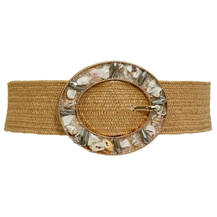 Cinturón de Paja con Hebilla de Concha Ovalada by Joia Accessory