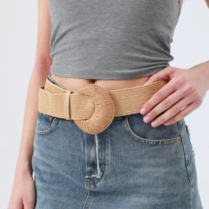 Raffia Crescent Moon Elastic Waist Belt by Joia Accessory