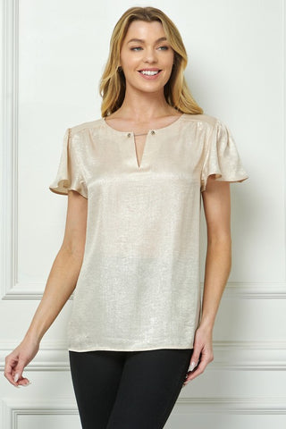 Blusa Elegante con Manga Lentejuelas y Detalle Keyhole
