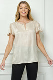 Blusa Elegante con Manga Lentejuelas y Detalle Keyhole