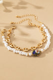 Elegante set de 2 pulseras: Cadena marina, perla cultivada y cloisonné floral