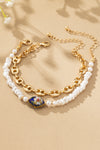 Elegante set de 2 pulseras: Cadena marina, perla cultivada y cloisonné floral