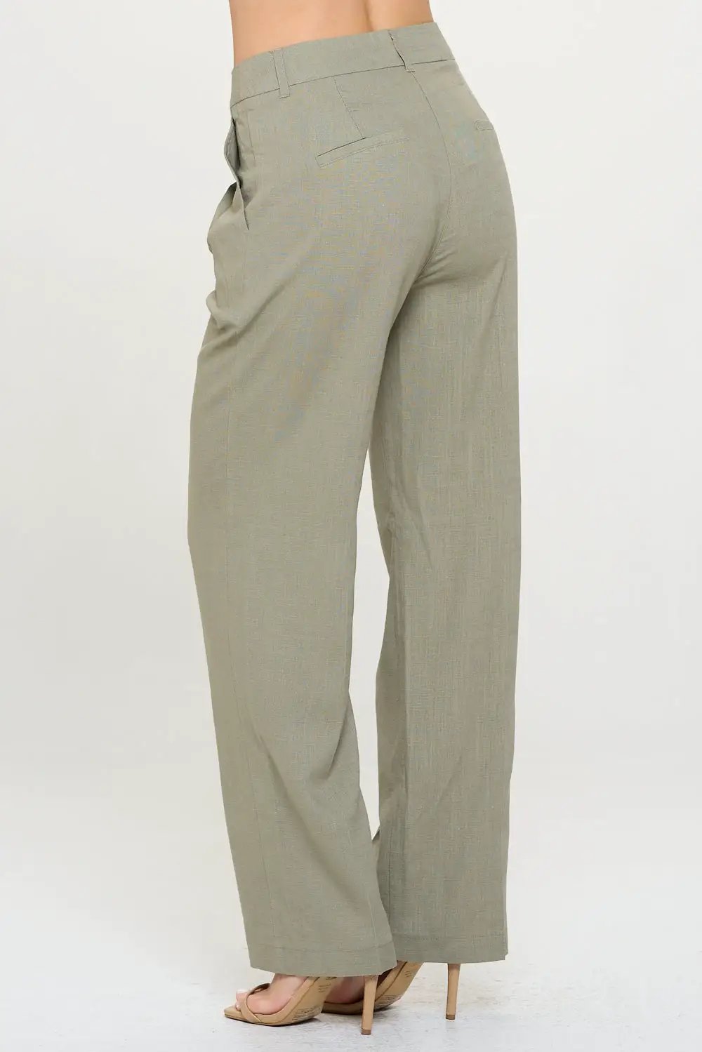 Pantalón de Lino Pin Tuck para Mujer Verde by CHOCOLATE USA