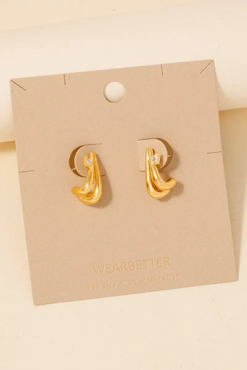 Pendientes de Aro Doble con Pavé de Circonitas Cúbicas Sumergidos en Oro by Yanet Collective