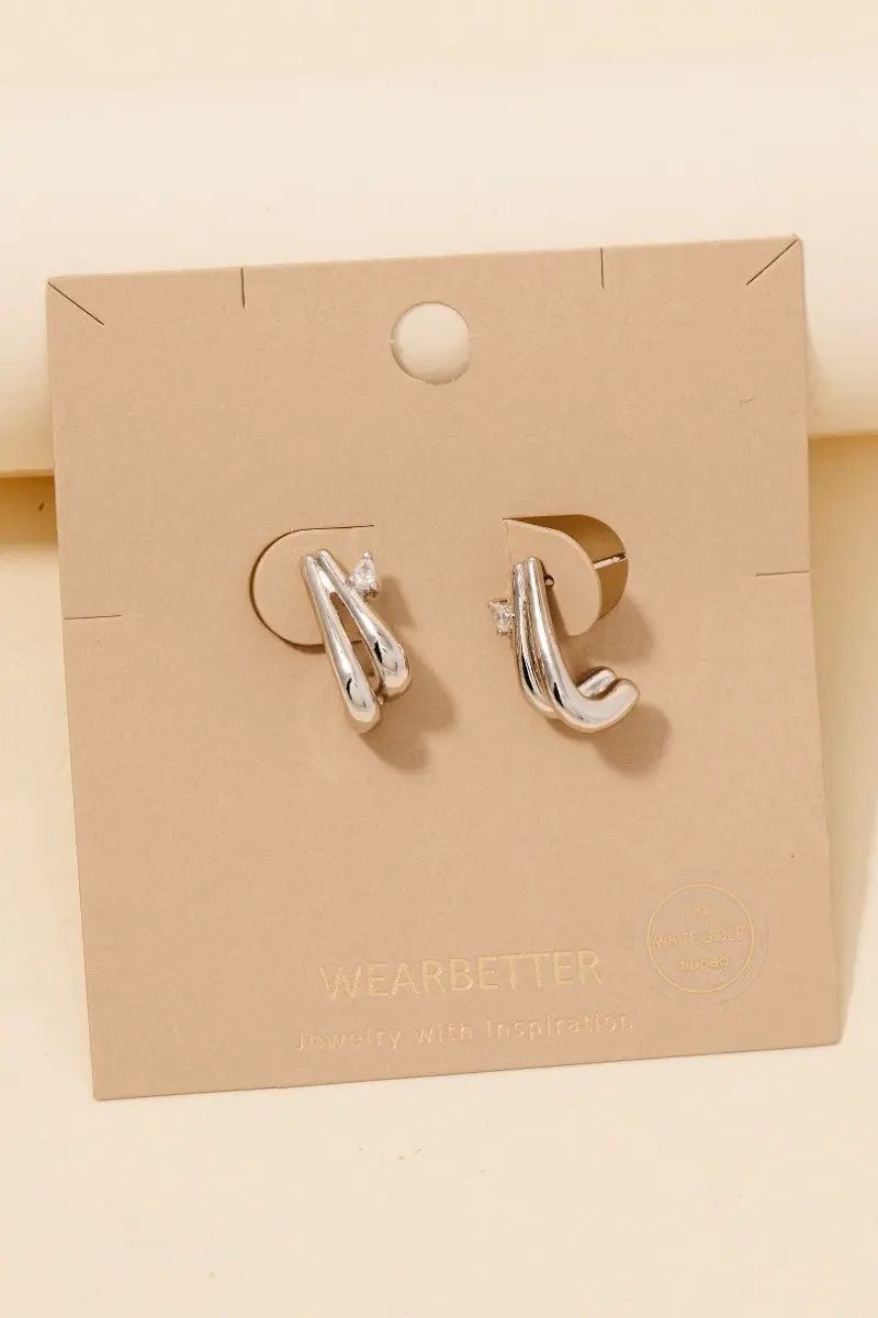 Pendientes de Aro Doble con Pavé de Circonitas Cúbicas Sumergidos en Oro by Yanet Collective