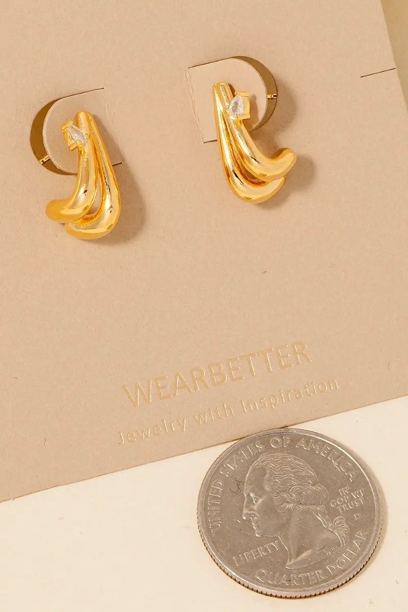 Pendientes de Aro Doble con Pavé de Circonitas Cúbicas Sumergidos en Oro by Yanet Collective