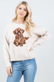 Suéter Beige Pullover con Estampado de Perro para Mujer – Casual, Cómodo y Estiloso