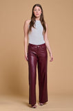 Pantalón de Piel Sintético Stretch Corte Amplio Burgundy Vino Rojo Pierna Ancha