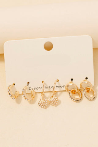 Set de Aretes de Corazón con Pavé Mixto y Aros Elegantes