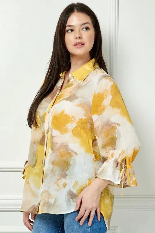 Blusa de Cuello Johnny con Manga Larga de Lazo by Yanet Collective