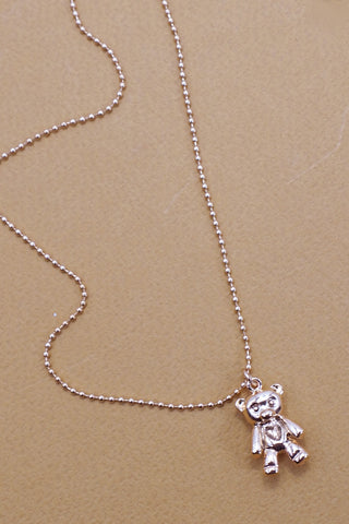 Collar con cadena de bolas y dije de oso dorado en 3D