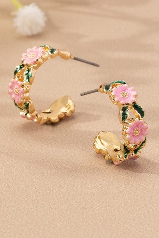 Aretes Aro con Flores en Resina Epóxica