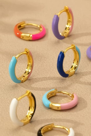 Pendientes de aro Huggie de acero inoxidable con esmalte que no se deslustra