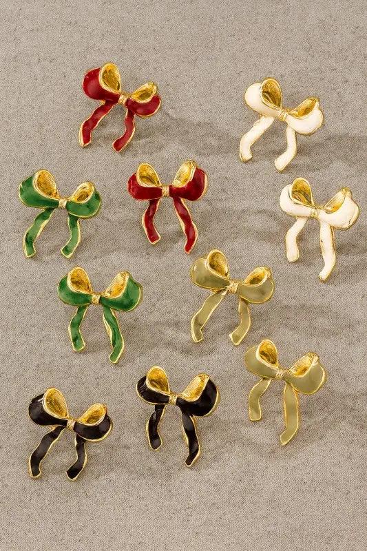 Aretes de Botón Lazo con Esmalte Blanco y Borde Dorado | Diseño Femenino y Delicado | Joyería Elegante by LA3accessories