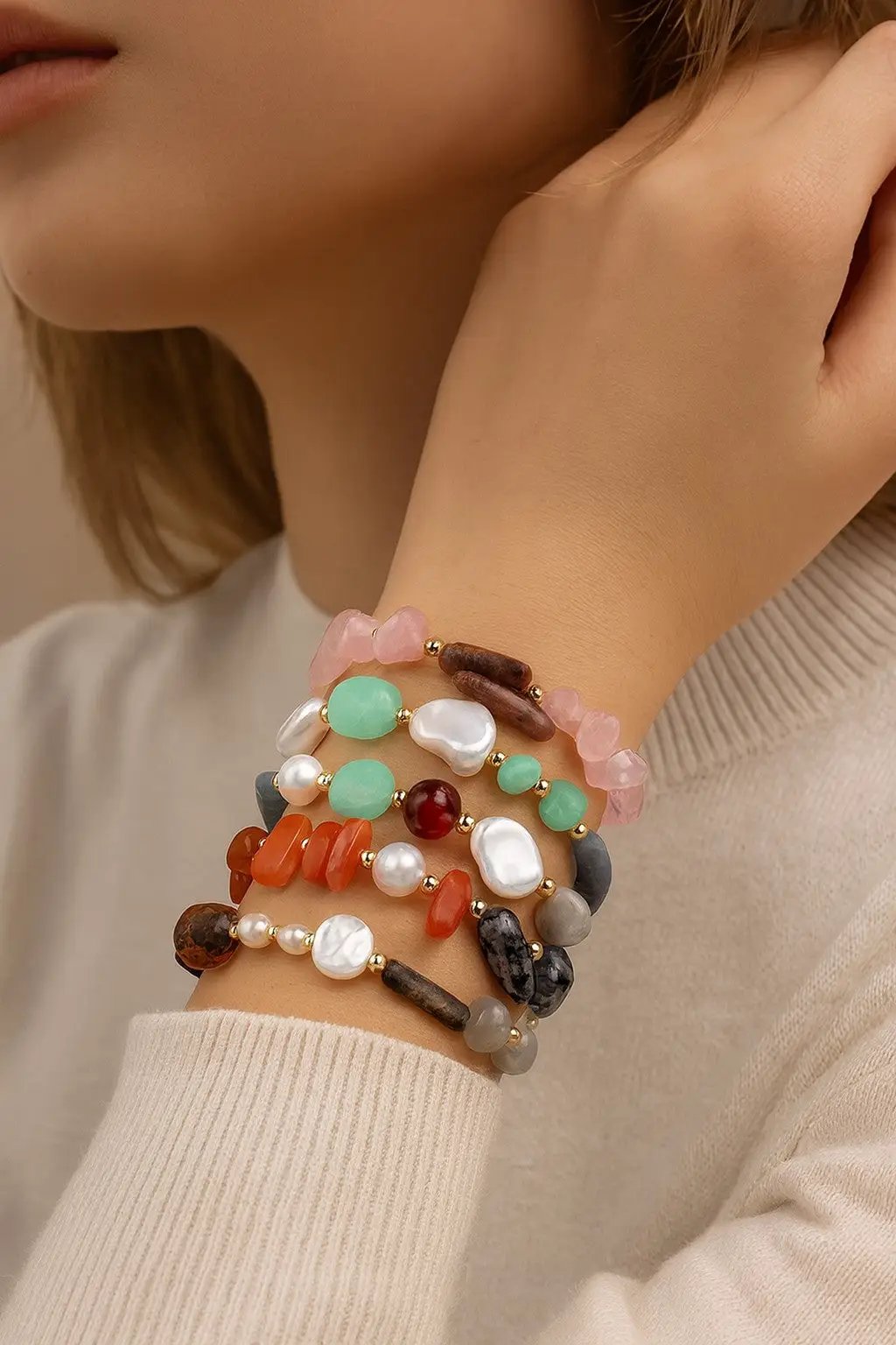 Pulsera de cadena de serpiente ajustable de ágata mixta by Yanet Collective