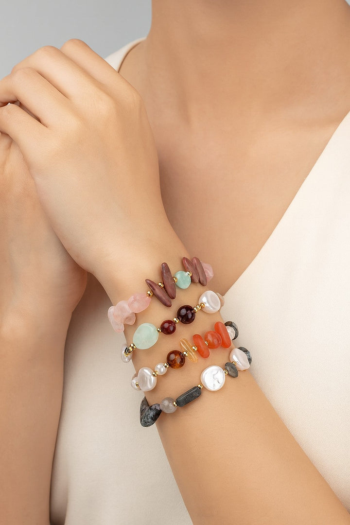 Pulsera Boho de Ágata y Perlas Naturales con Cadena Ajustable