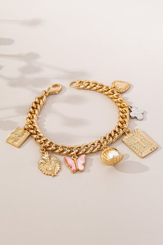 Pulsera de dijes múltiples en cadena de eslabones gruesos