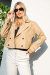 Chamarra estilo trench corta para mujer khaki