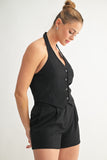 Top de chaleco con botones y cuello halter negro
