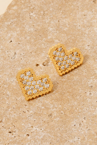 Pendientes de Corazón Pixelado con Pavé de Circonitas Cúbicas