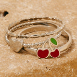 Conjunto de Anillos con Banda de Corazones y Cerezas de 3 Piezas