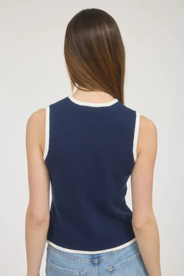 Blusa Top Tejido Azul Contraste Blanco Abotonado by Yanet Collective