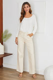 Pantalón Jeans Tiro Alto Corte Recto Mujer Beige Blanco